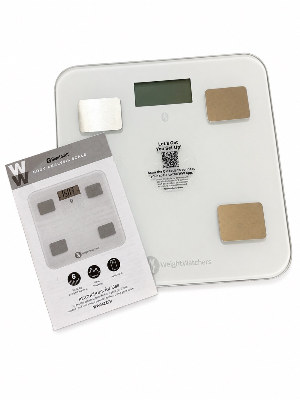Weight Watchers Bluetooth Body Analysis Body Fat Scale, White Glass WW942FR